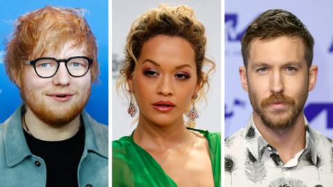 Ed Sheeran, Rita Ora and Calvin Harris