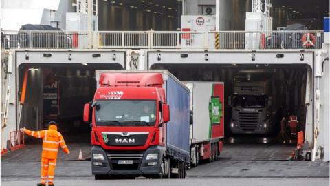 Lorries leaving a ferry