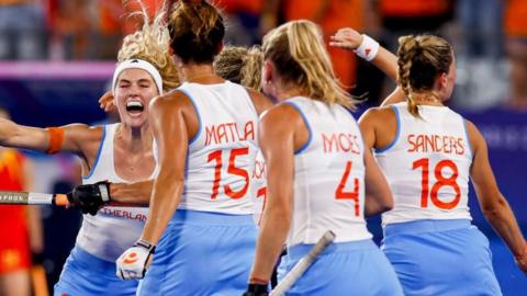 The Netherlands players celebrate