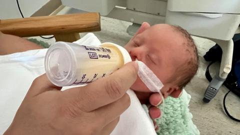 Baby being fed in MK Hospital neonatal unit