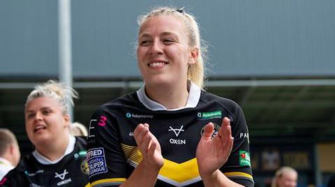 Tamzin Renouf celebrates for York