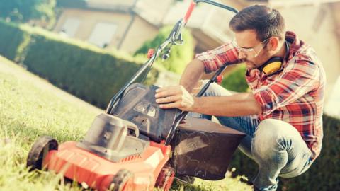 Man using a lawn mower