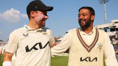 Rory Burns - pictured celebrating with Ryan Patel - averaged 55.63 this season with the bat