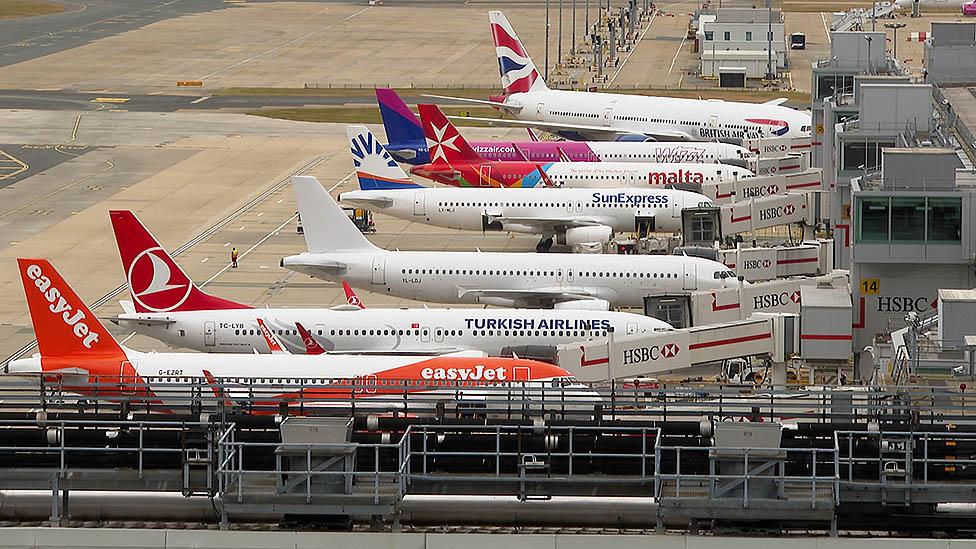 Planes at gates Gatwick Airport