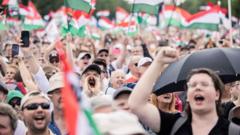 Толпа с флагами Венгрии