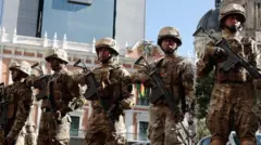 A line of soldiers standing guard in Bogata