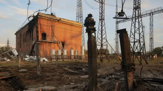 Электроподстанция в Харькове, пострадавшая от ракетного удара