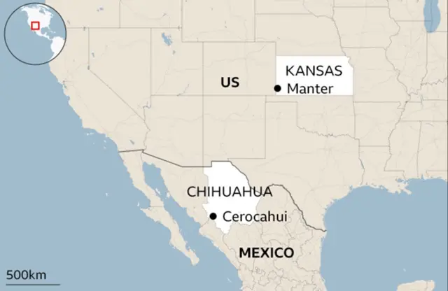 Carte montrant le lieu des ancêtres de Rita au Mexique et au Kansas aux États-Unis