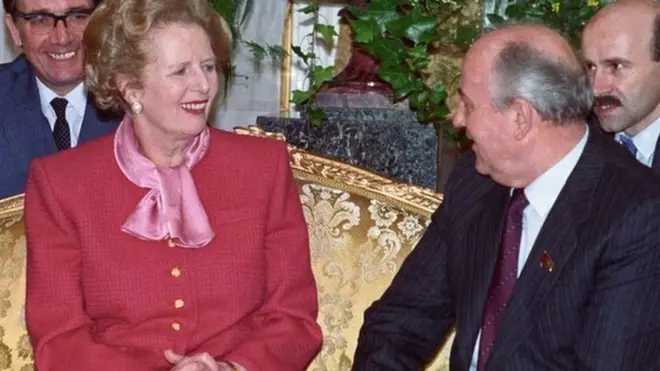 Margaret Thatcher wore this pink outfit whilst meeting Mikhail Gorbachev in London in April 1989