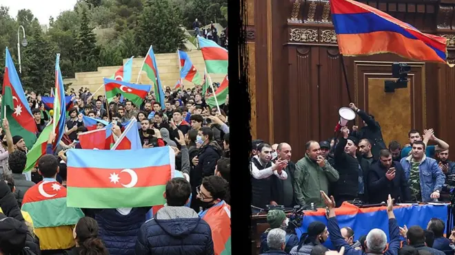 В Баку - праздник, в Ереване - протесты. Первые сутки после войны в Карабахе