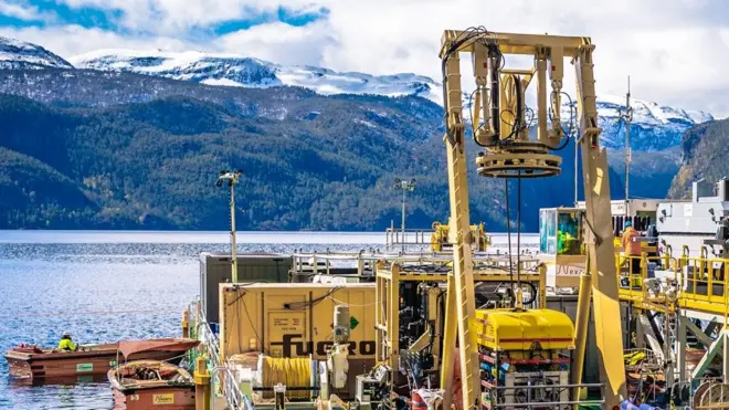 One of the specialist barges used to construct North Sea Link, which connects Blyth, Northumberland, to the Norwegian village of Kvilldal