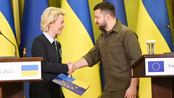 European Commission President Ursula von der Leyen meets President of Ukraine Volodymyr Zelensky in Kyiv, Ukraine on April 8, 2022