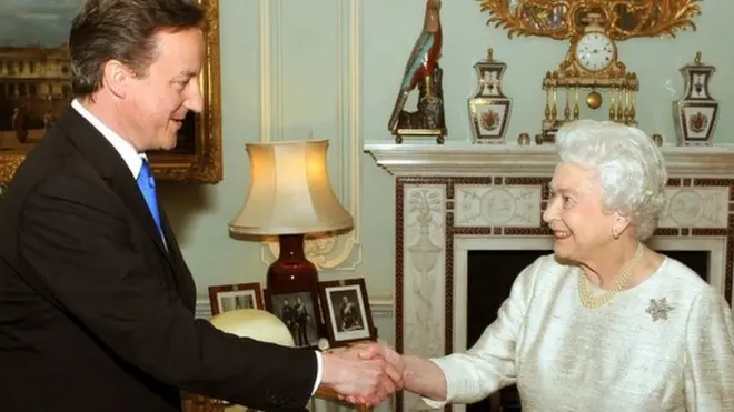 Queen Elizabeth II greets David Cameron at Buckingham Palace, 2010