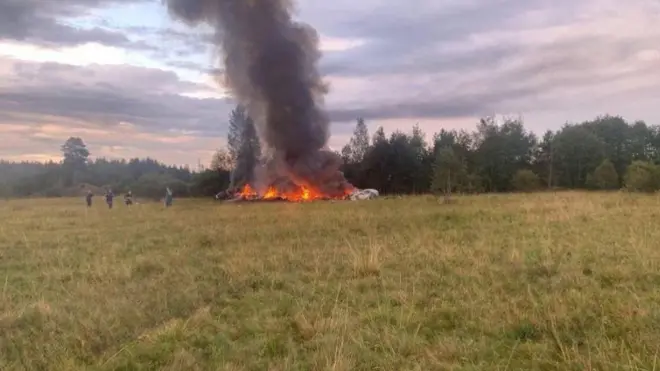 Место падения самолета Пригожина