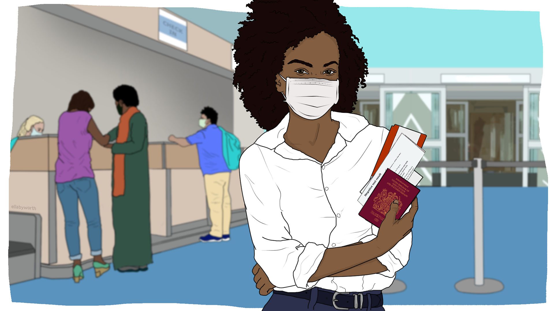 Illustration of woman in airport