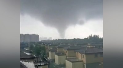 Tornado funnel in the distance