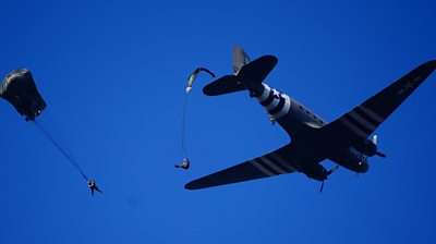 Airborne soliders jumped from military planes as part of the 80th anniversary of the WW2 offensive