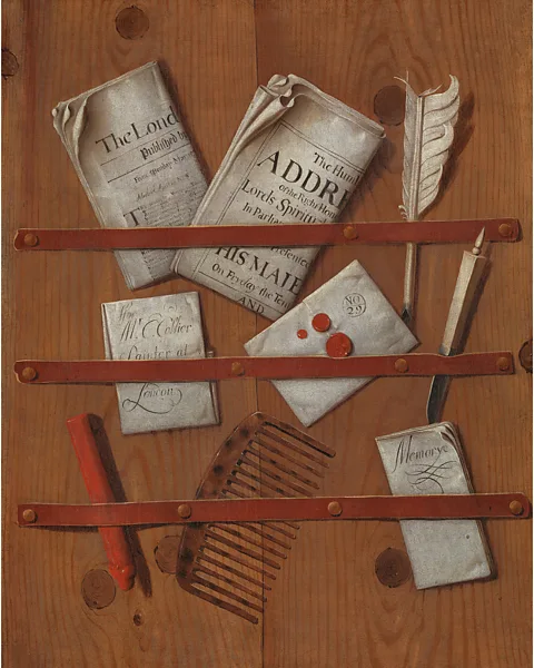 Metropolitan Museum of Art/ On loan from The Tate Edward Collier's A Trompe l'Oeil of Newspapers, Letters and Writing Implements on a Wooden Board, circa 1699 (Credit: Metropolitan Museum of Art/ On loan from The Tate)