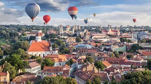 Angel Villalba/Getty Images Hot air balloons over Vilnius