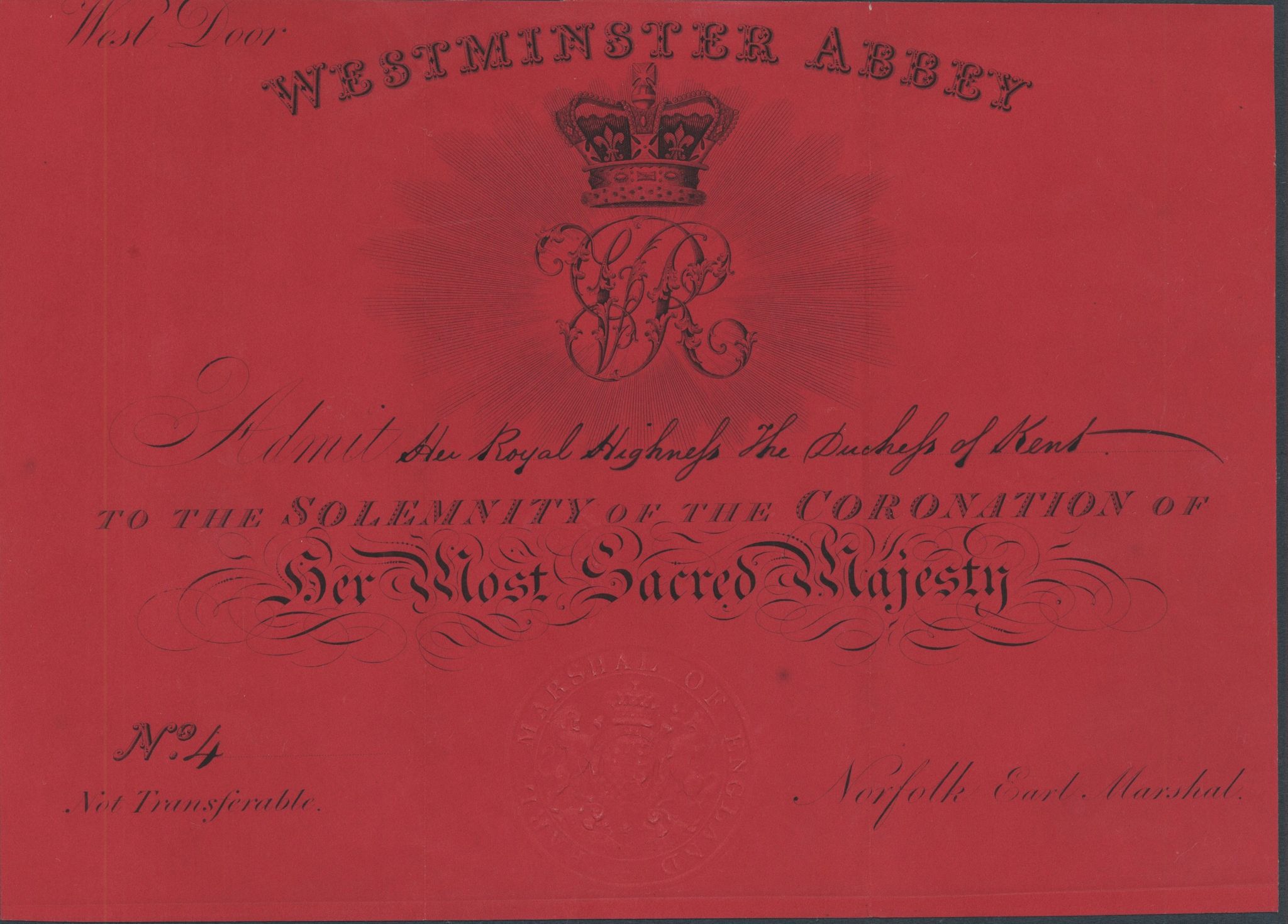 Coronation invitation, Queen Victoria, 1838