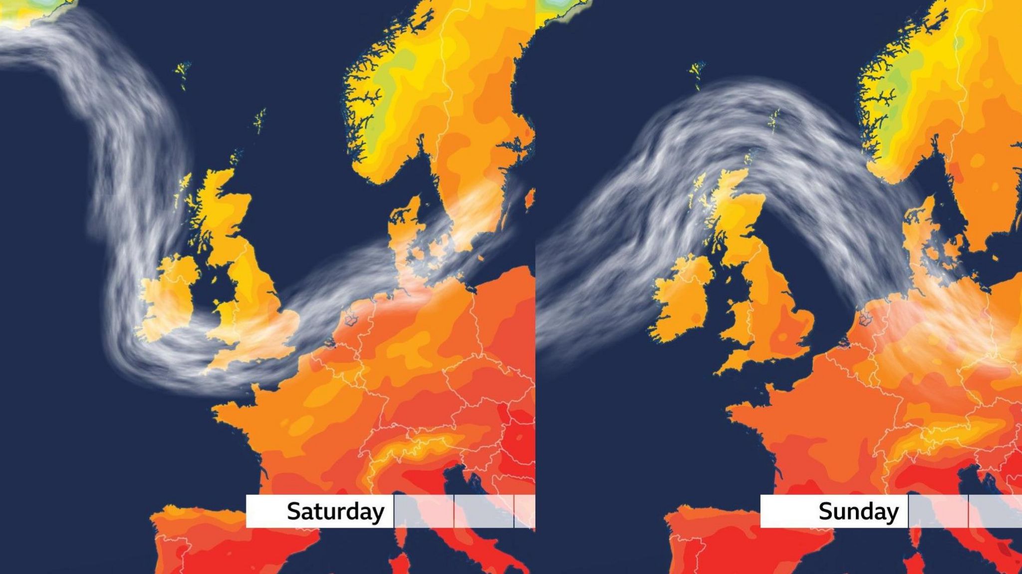 A photo showing the changes in the jet stream this weekend