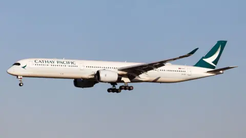 Getty Images A Cathay Pacific Airways Airbus 350-1000 landing at Rome Fiumicino airport.