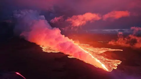 Aerial shot of a volcano in the region of Reykjanes in Iceland