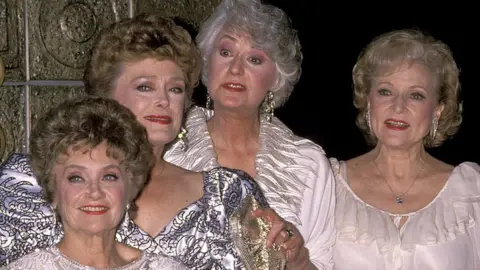 Getty Images (Left to right) Estelle Getty, Rue McClanahan, Bea Arthur and Betty White celebrate 100 episodes of the Golden Girls