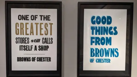 Cheshire West and Chester Council Two framed letterpress posters, drawing on original Browns' marketing materials