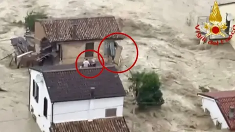 Buildings in flooded town