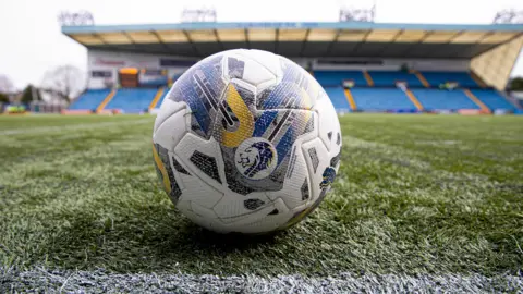 A general view of Kilmarnock's Rugby Park pitch and a football