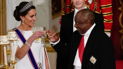 PA Media The Princess of Wales and President Cyril Ramaphosa of South Africa, take part in a toast at the State Banquet held at Buckingham Palace