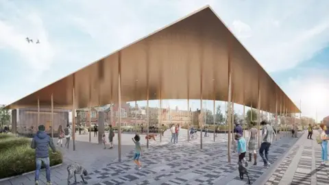 Artistic impression of the transport hub in the city