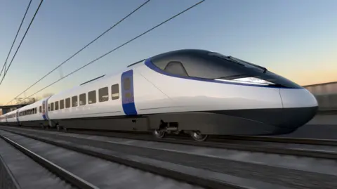 A CGI of an HS2 train 