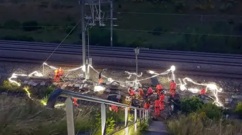 SNCF Rail workers at night