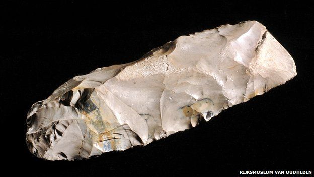 Last year, National Museum of Antiquities curator Luc Amkreutz identified this flint tool as a Mesolithic tranchet axe - the first such find from the North Sea. It was found by a Dutch fisherman in 1988