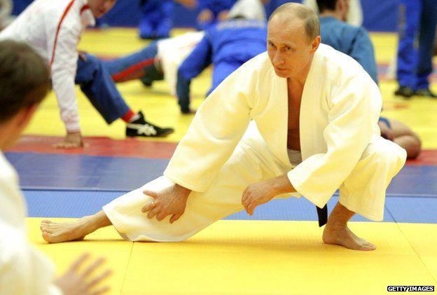 Russia's Prime Minister Vladimir Putin takes part in a judo training session at in Moscow in December 2010