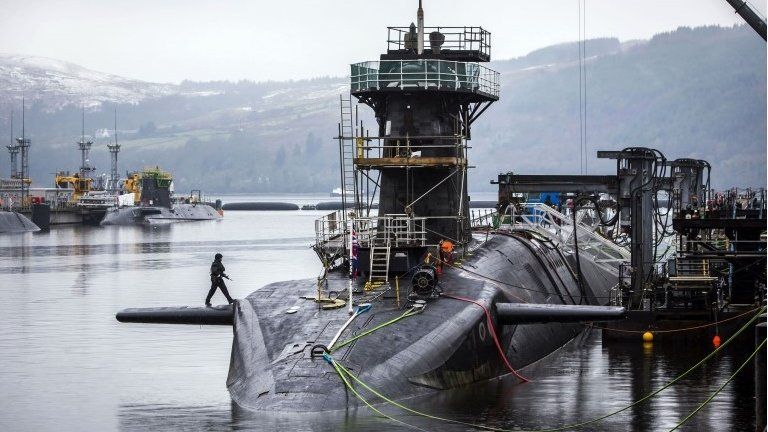 The Vanguard-class submarine HMS Vigilant, one of four Royal Navy submarines armed with Trident missiles