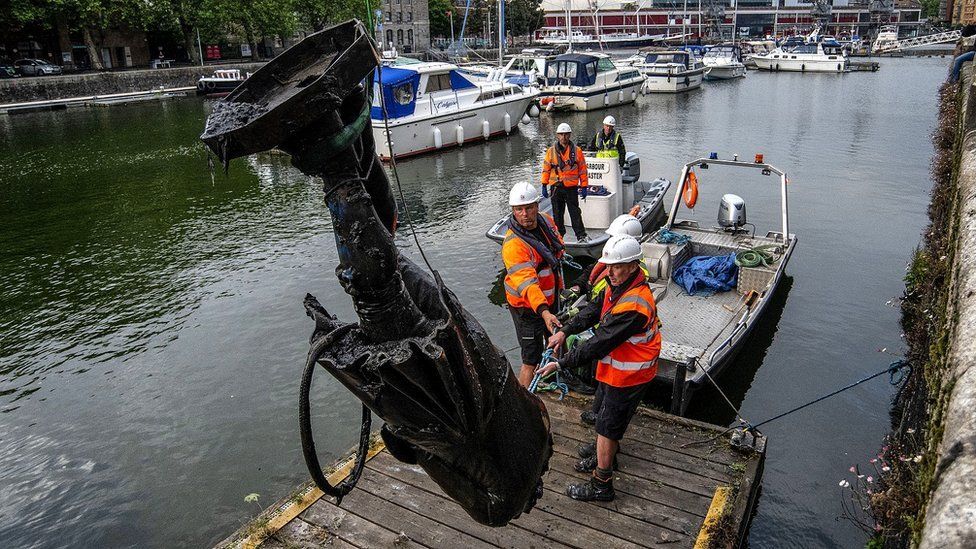 Colston statue being retrieved from Bristol harbour