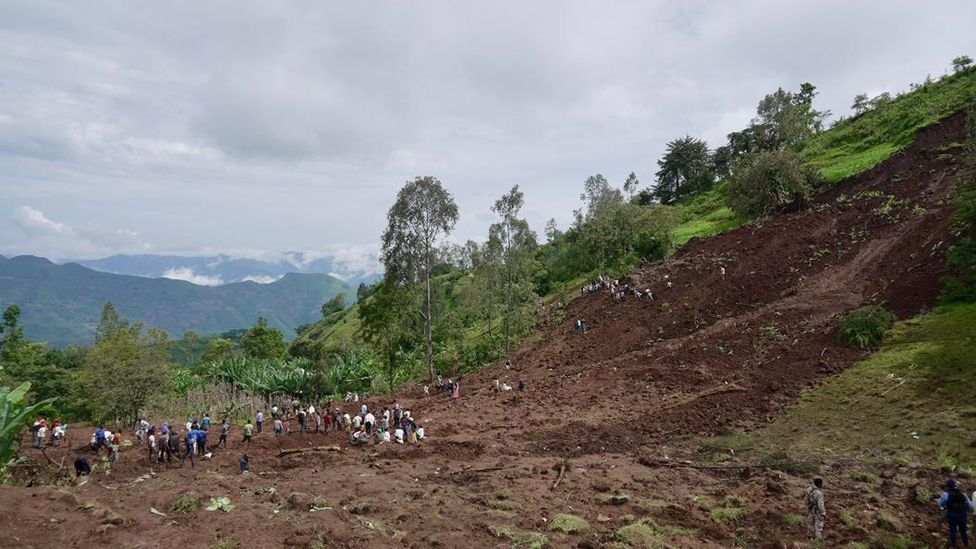 The area of the landslide against the landscape