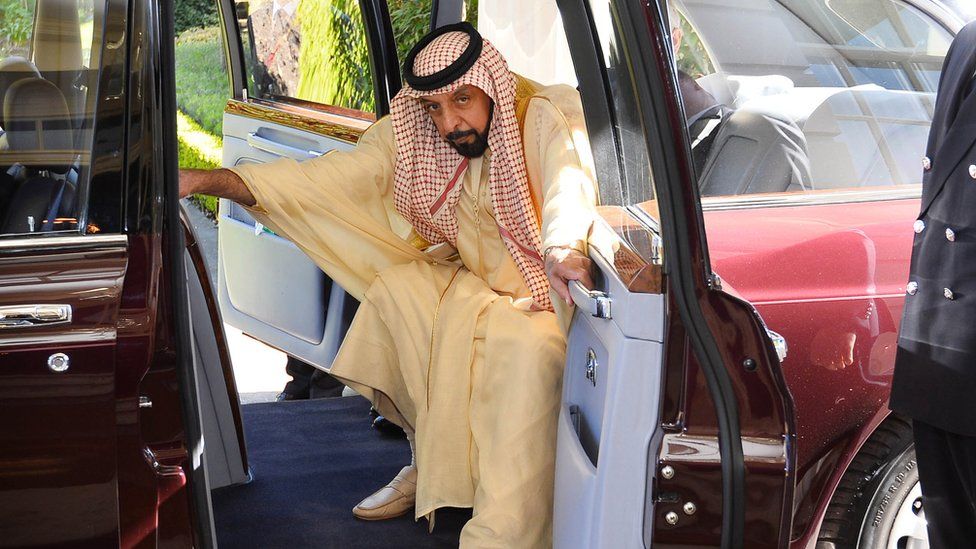 President of the United Arab Emirates, Sheikh Khalifa bin Zayed Al Nahyan arrives at Clarence House on May 1, 2013 in London, UK