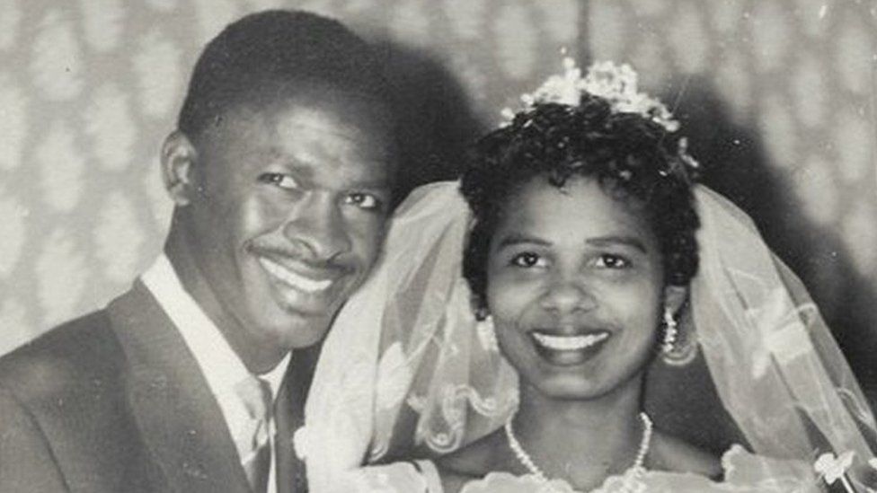 Joan Harry and husband - wedding photo