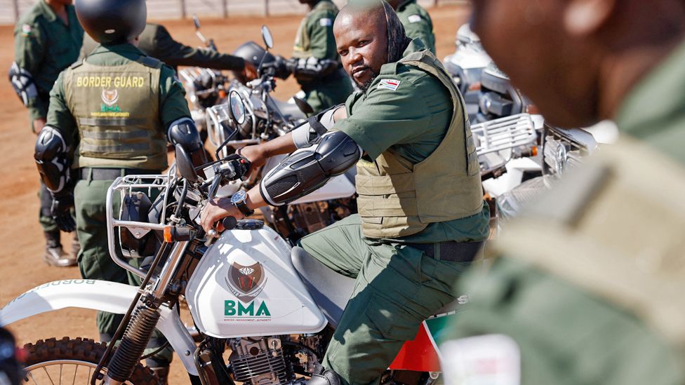 South African Border Management Authority (BMA) officers gather with their motorcycles ahead of the launch of their force at the Musina Show Grounds in Musina, South Africa - 5 October 2023