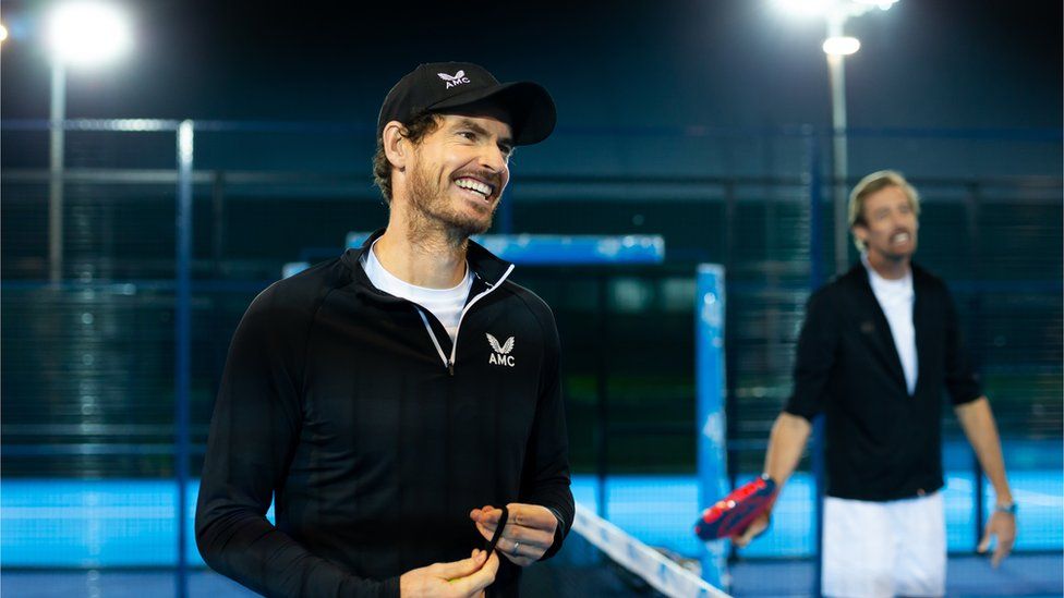 Andy Murray and Peter Crouch on a padel court