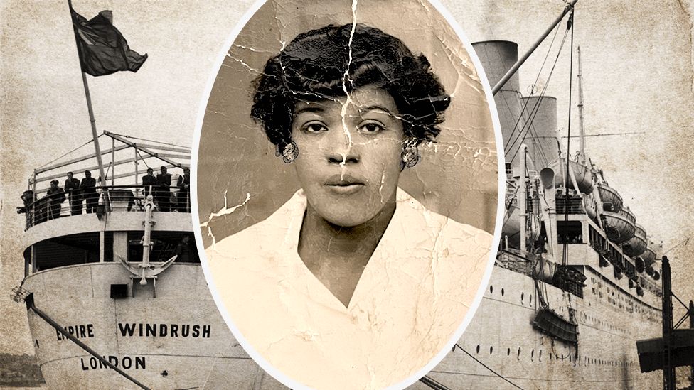 Composite photo of Empire Windrush and photo of Sylvia Calvert