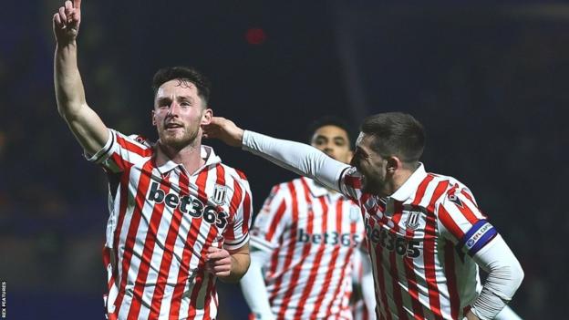 Stoke's Jordan Thompson celebrates his first goal in three years