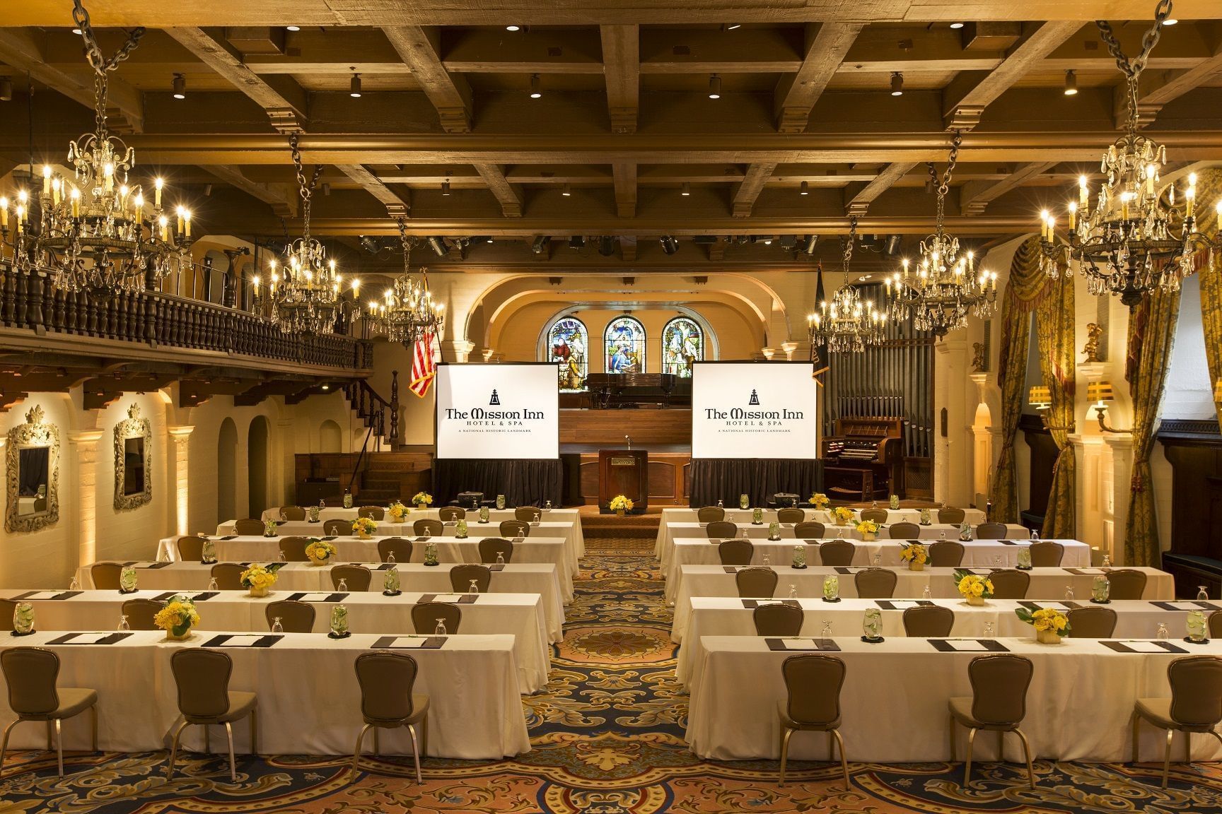 Theatre setup in Grand Parisian room at Mission Inn Riverside