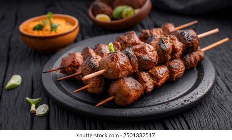 Kebabs - Various types of skewered or grilled meat, including Adana Kebab spicy minced meat and chunks of marinated meat
