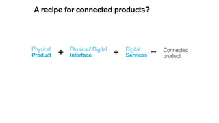 A recipe for connected products?
+ +Physical
Product
Physical/ Digital
Interface
Digital
Services
Connected
product
=
 