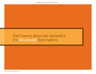 don’t worry about the semantics.
                    It’s the concept that matters.




©2009 Conrad, Phillips & Vutech, Inc.
 